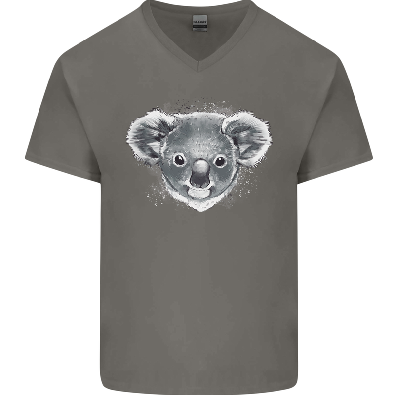 A Koala Bear Head Mens V-Neck Cotton T-Shirt Charcoal