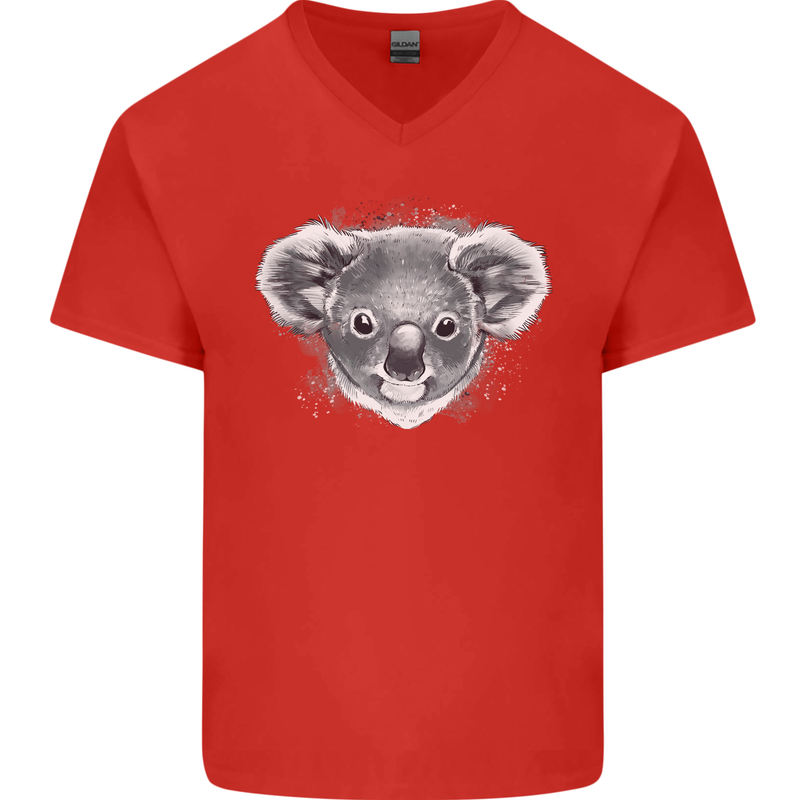A Koala Bear Head Mens V-Neck Cotton T-Shirt Red