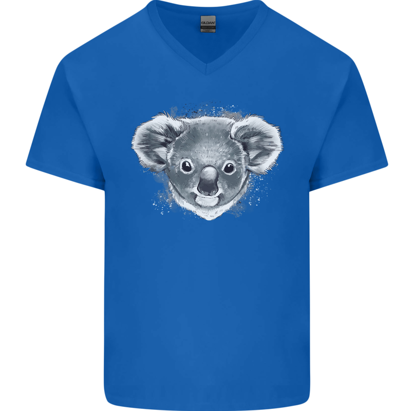 A Koala Bear Head Mens V-Neck Cotton T-Shirt Royal Blue