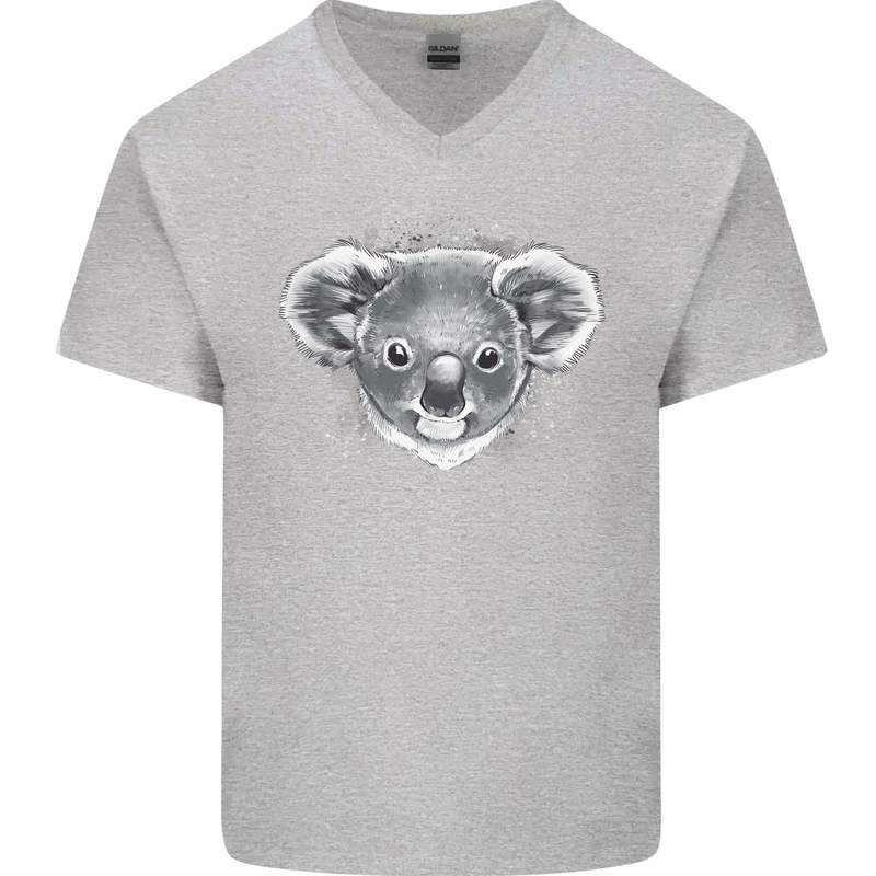 A Koala Bear Head Mens V-Neck Cotton T-Shirt Sports Grey