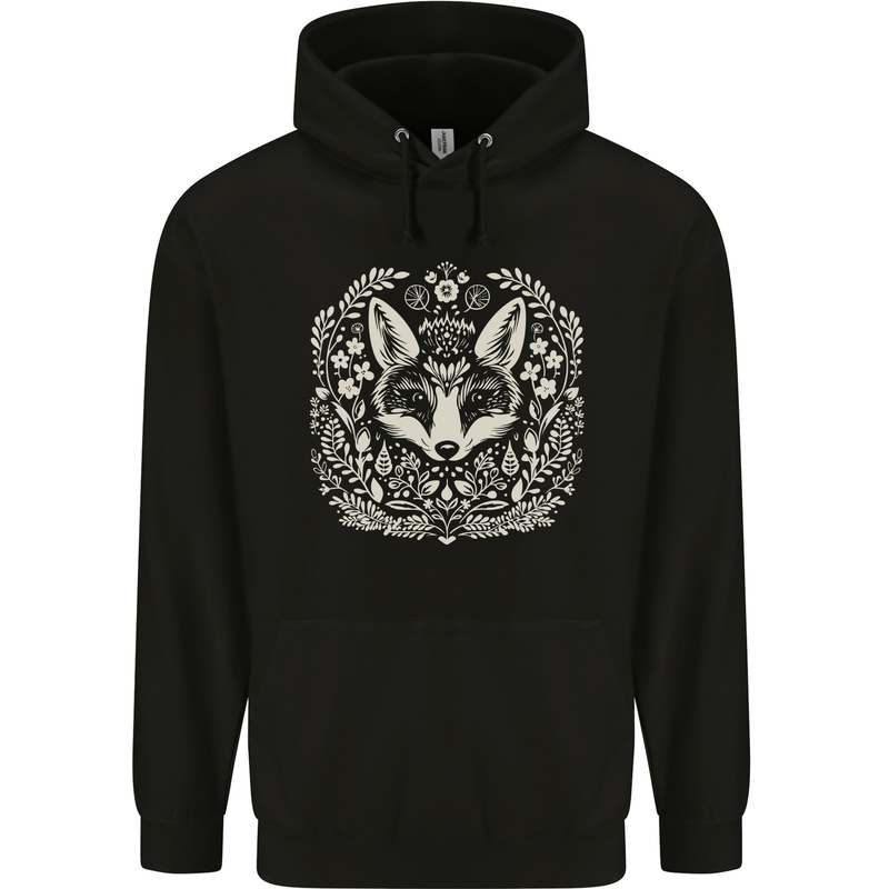 A Linocut Fox Mens 80% Cotton Hoodie Black