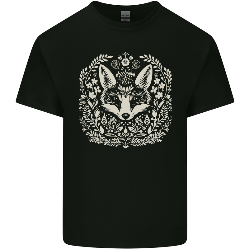 A Linocut Fox Mens Cotton T-Shirt Tee Top Black