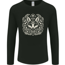 A Linocut Fox Mens Long Sleeve T-Shirt Black