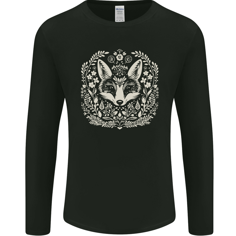 A Linocut Fox Mens Long Sleeve T-Shirt Black
