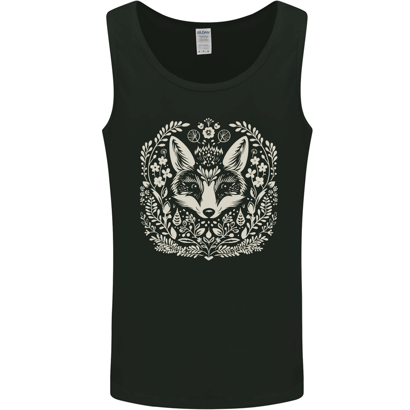 A Linocut Fox Mens Vest Tank Top Black