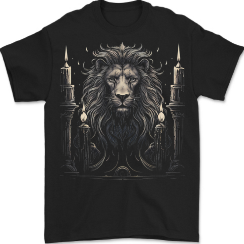 A Lion With Candles Mens T-Shirt 100% Cotton BLACK