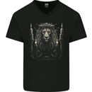 A Lion With Candles Mens V-Neck Cotton T-Shirt Black