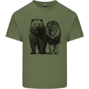A Lion and a Grizzly Bear Mens Cotton T-Shirt Tee Top Military Green