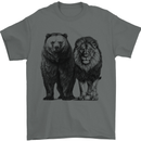 A Lion and a Grizzly Bear Mens T-Shirt 100% Cotton Charcoal