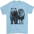 A Lion and a Grizzly Bear Mens T-Shirt 100% Cotton Light Blue