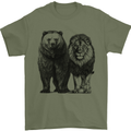 A Lion and a Grizzly Bear Mens T-Shirt 100% Cotton Military Green