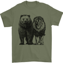 A Lion and a Grizzly Bear Mens T-Shirt 100% Cotton Military Green