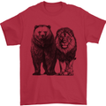 A Lion and a Grizzly Bear Mens T-Shirt 100% Cotton Red