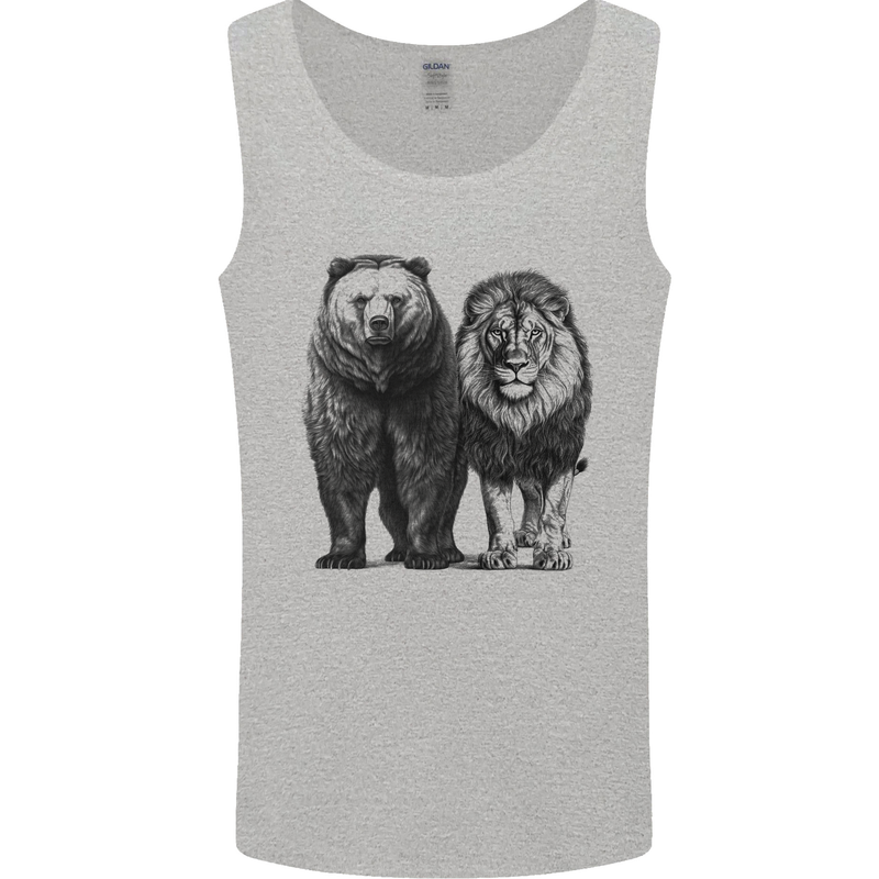 A Lion and a Grizzly Bear Mens Vest Tank Top Sports Grey