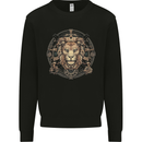 A Lions Head on a Timepiece Shield Kids Sweatshirt Jumper Black