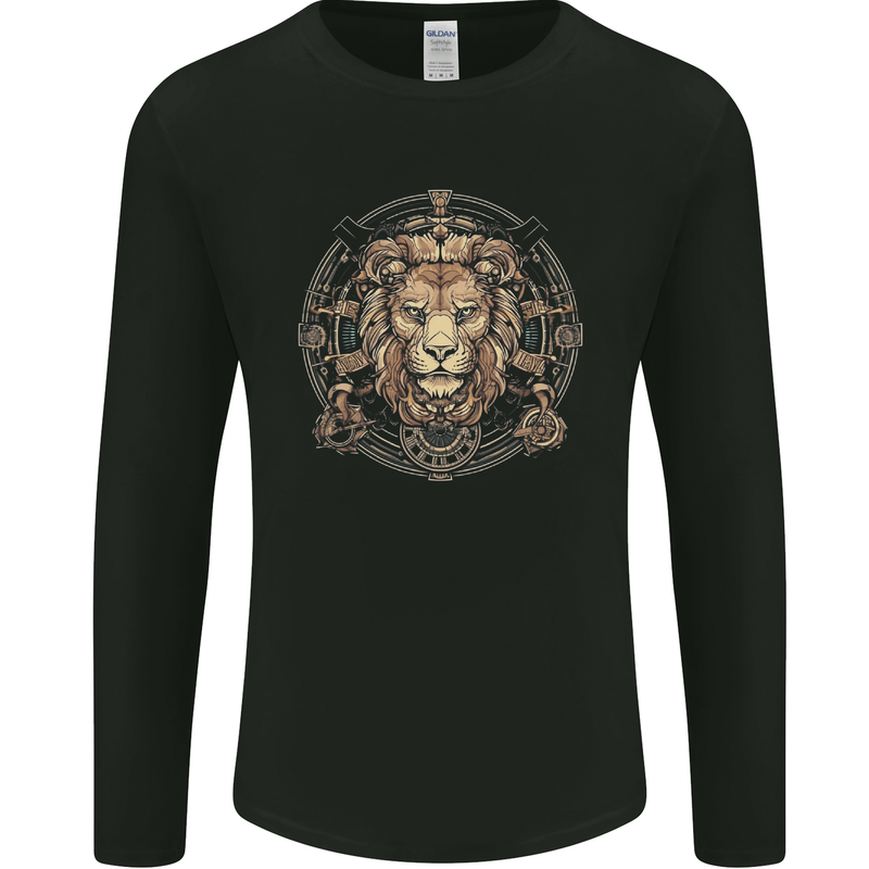 A Lions Head on a Timepiece Shield Mens Long Sleeve T-Shirt Black