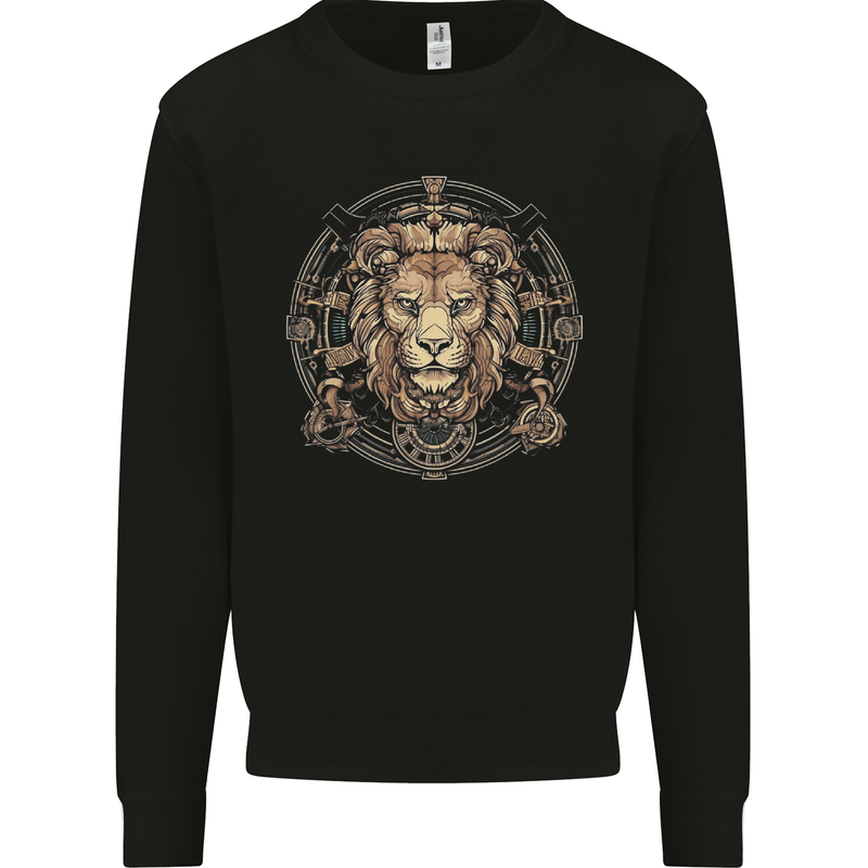 A Lions Head on a Timepiece Shield Mens Sweatshirt Jumper Black
