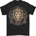 A Lions Head on a Timepiece Shield Mens T-Shirt 100% Cotton BLACK
