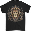 A Lions Head on a Timepiece Shield Mens T-Shirt 100% Cotton BLACK