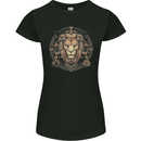 A Lions Head on a Timepiece Shield Womens Petite Cut T-Shirt Black