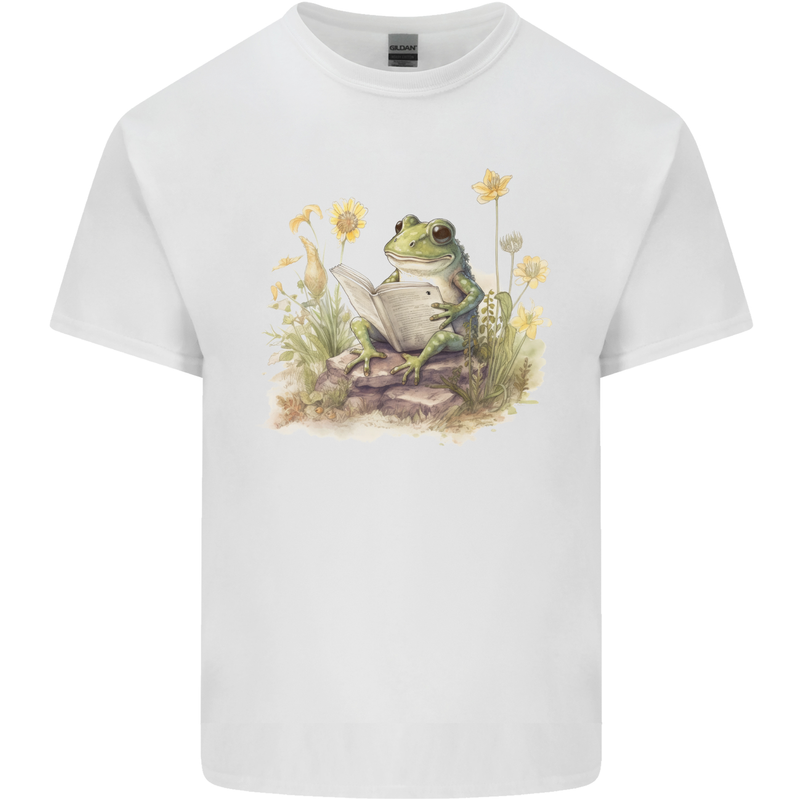 A Literary Frog Reading a Book Mens Cotton T-Shirt Tee Top White