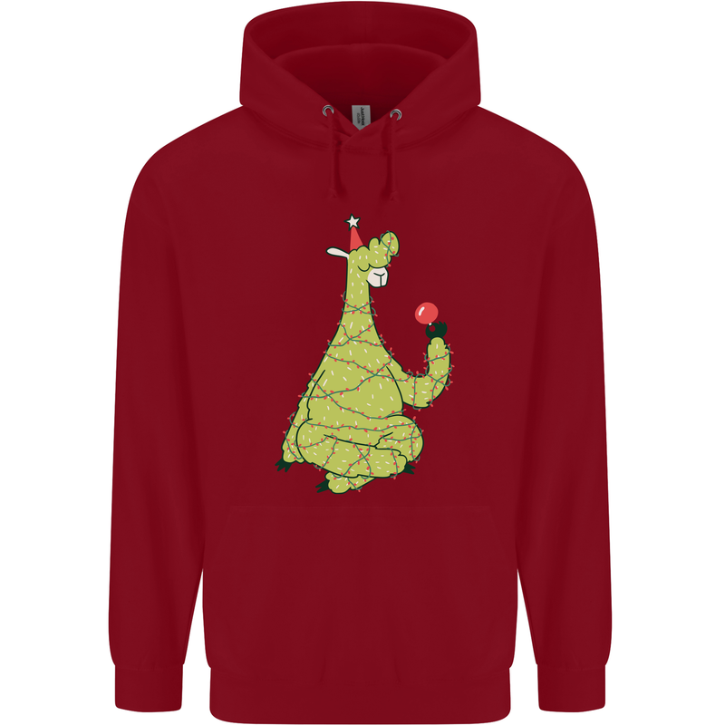 A Llama Wearing a Christmas Hat Xmas Childrens Kids Hoodie Red