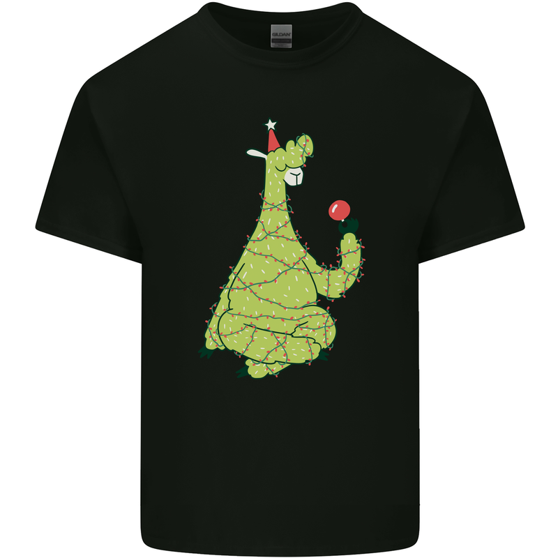 A Llama Wearing a Christmas Hat Xmas Mens Cotton T-Shirt Tee Top Black
