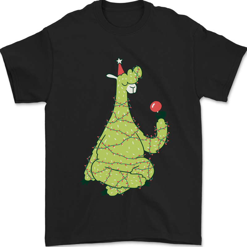 A Llama Wearing a Christmas Hat Xmas Mens T-Shirt 100% Cotton Black