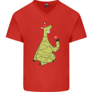 A Llama Wearing a Christmas Hat Xmas Mens V-Neck Cotton T-Shirt Red