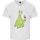 A Llama Wearing a Christmas Hat Xmas Mens V-Neck Cotton T-Shirt White