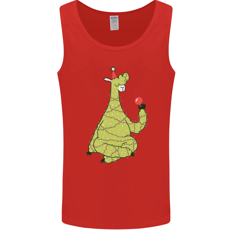 A Llama Wearing a Christmas Hat Xmas Mens Vest Tank Top Red