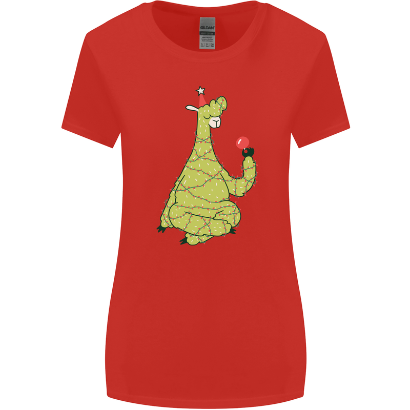 A Llama Wearing a Christmas Hat Xmas Womens Wider Cut T-Shirt Red