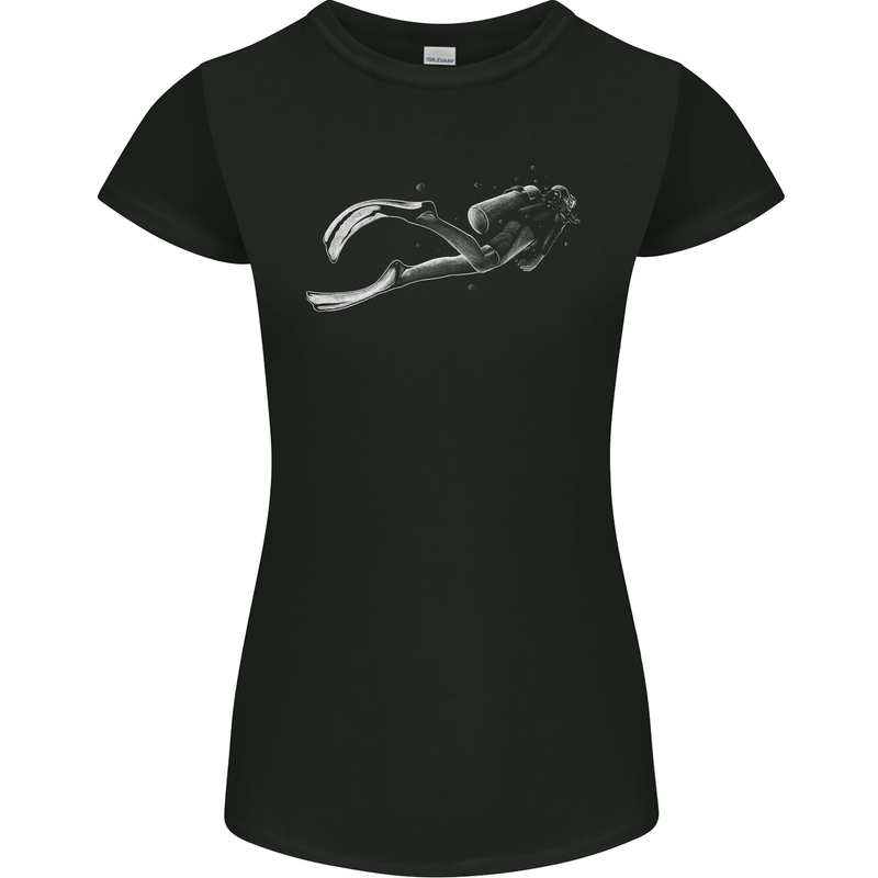 A Lone Scuba Diver Diving Womens Petite Cut T-Shirt Black