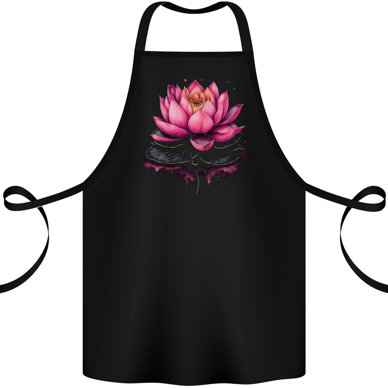A Lotus Flower Gothic Goth Cotton Apron 100% Organic Black