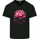 A Lotus Flower Gothic Goth Mens V-Neck Cotton T-Shirt Black