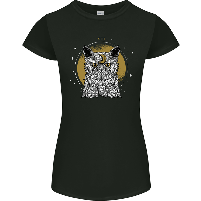 A Lunar Cat Moon Womens Petite Cut T-Shirt Black