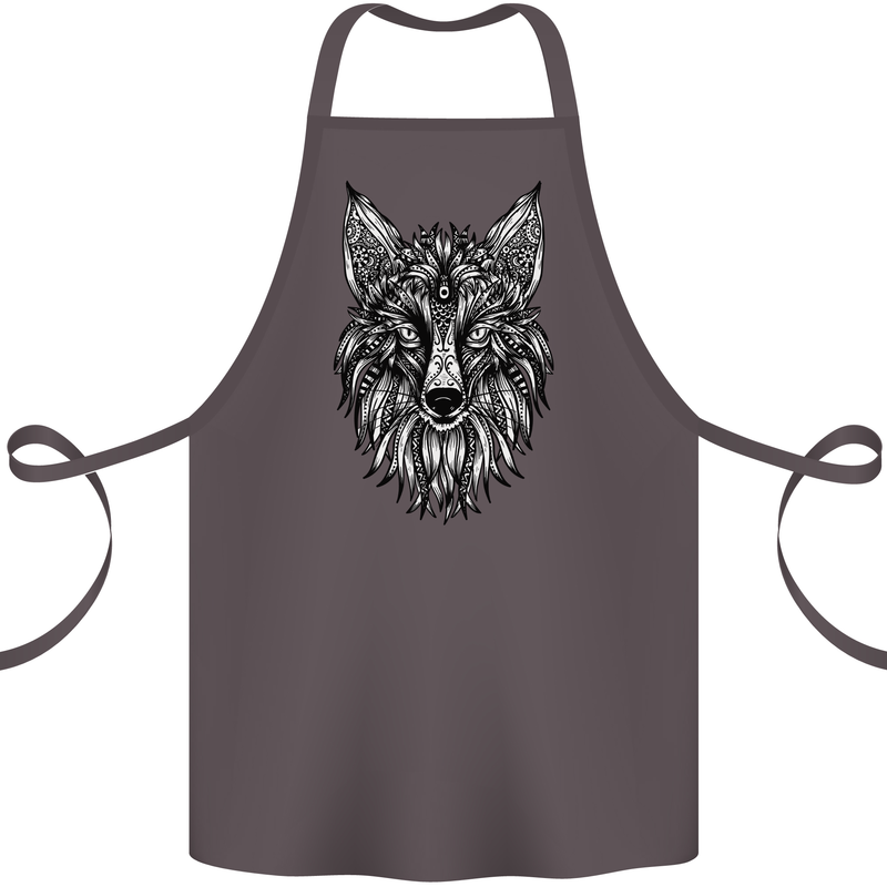 A Mandala Art Fox Tribal Cotton Apron 100% Organic Dark Grey