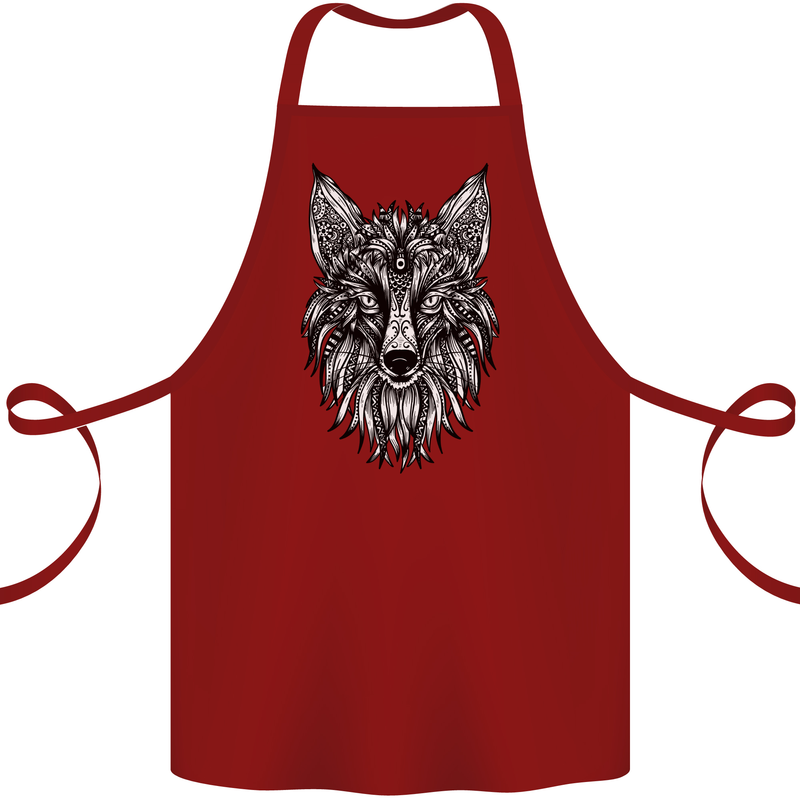 A Mandala Art Fox Tribal Cotton Apron 100% Organic Maroon