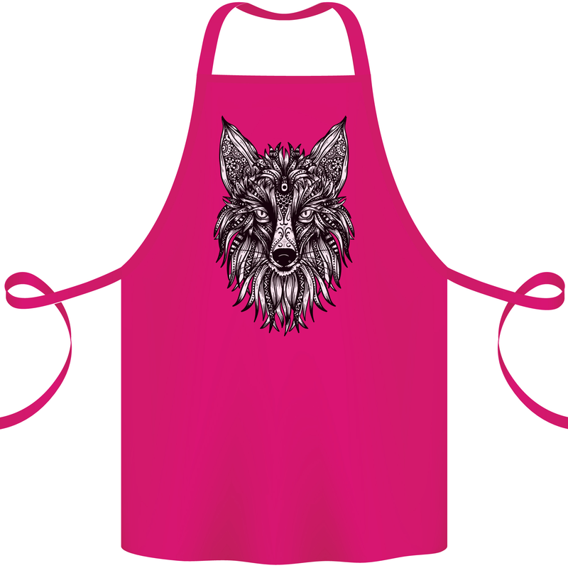 A Mandala Art Fox Tribal Cotton Apron 100% Organic Pink