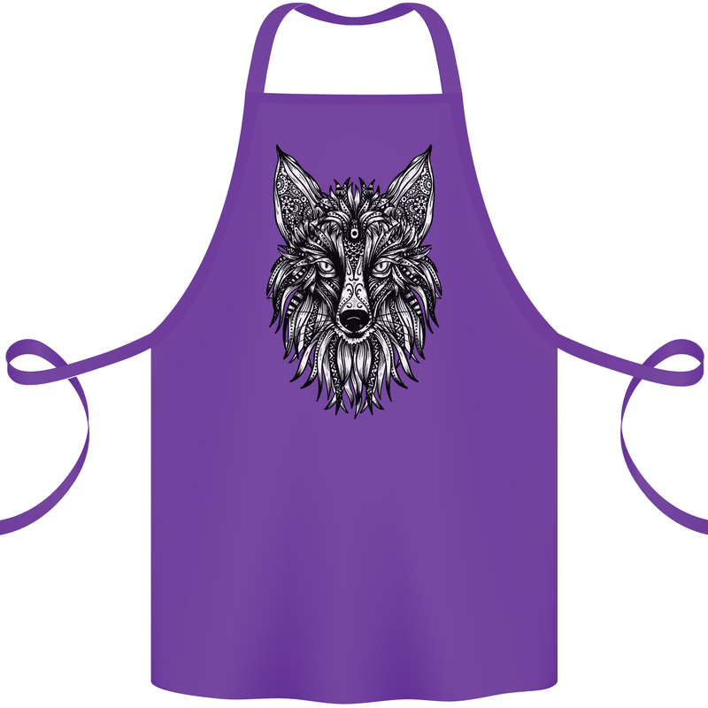 A Mandala Art Fox Tribal Cotton Apron 100% Organic Purple