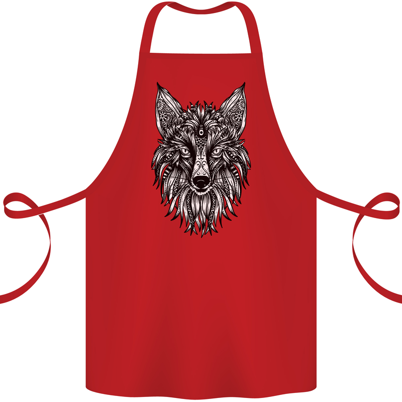 A Mandala Art Fox Tribal Cotton Apron 100% Organic Red