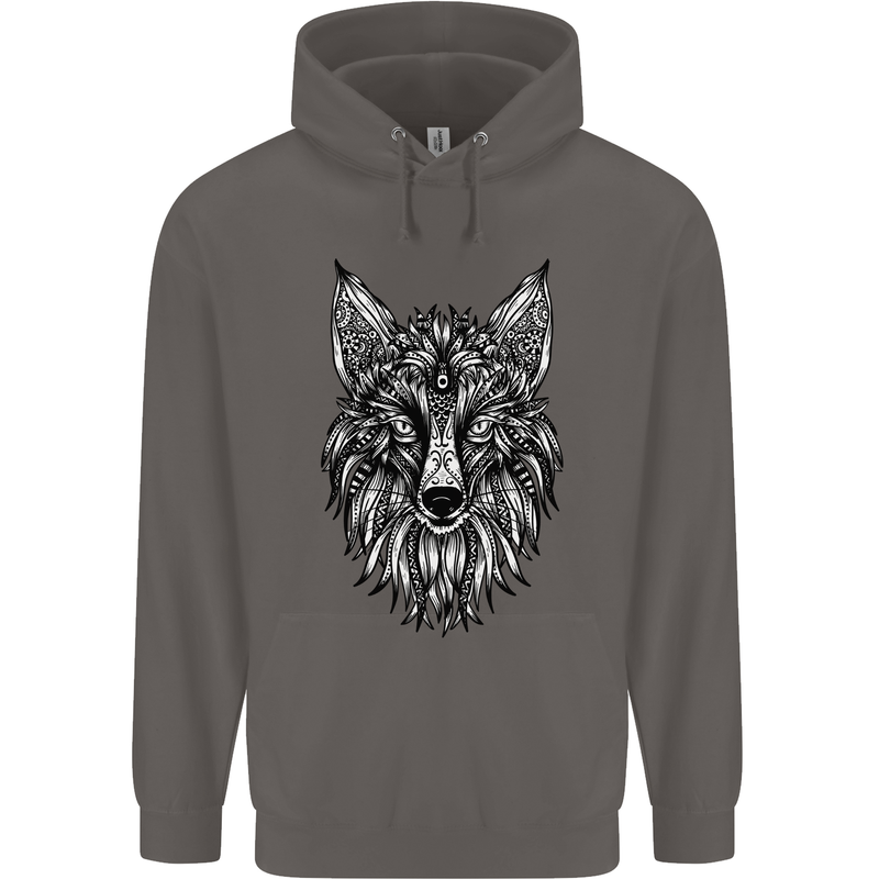 A Mandala Art Fox Tribal Mens 80% Cotton Hoodie Charcoal