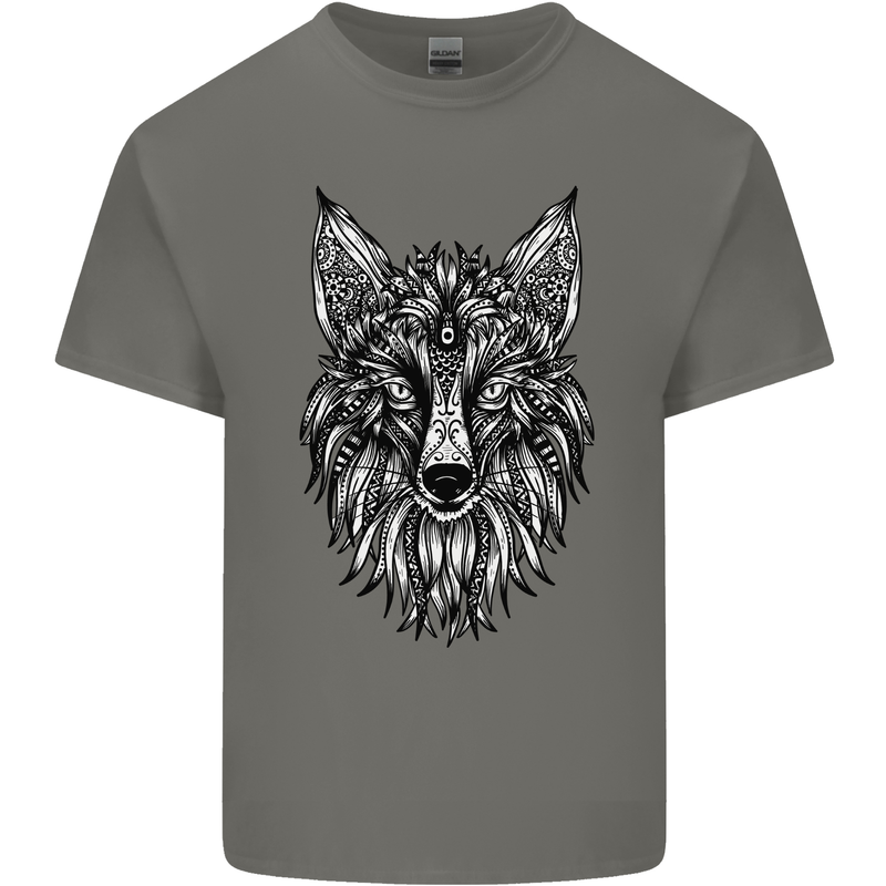 A Mandala Art Fox Tribal Mens Cotton T-Shirt Tee Top Charcoal