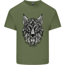 A Mandala Art Fox Tribal Mens Cotton T-Shirt Tee Top Military Green