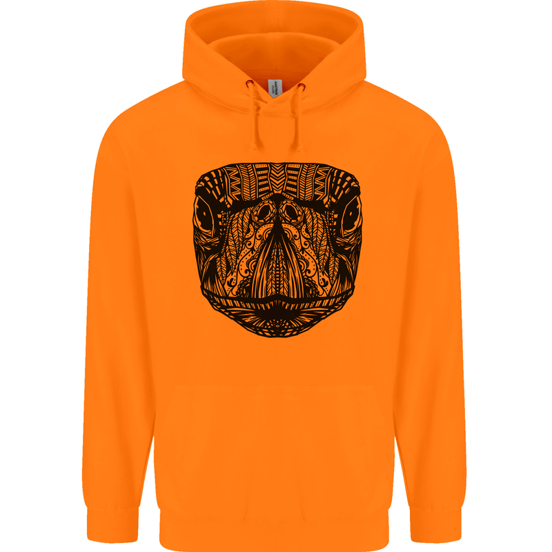 A Mandala Turtle Head Tribal Tortoise Childrens Kids Hoodie Orange