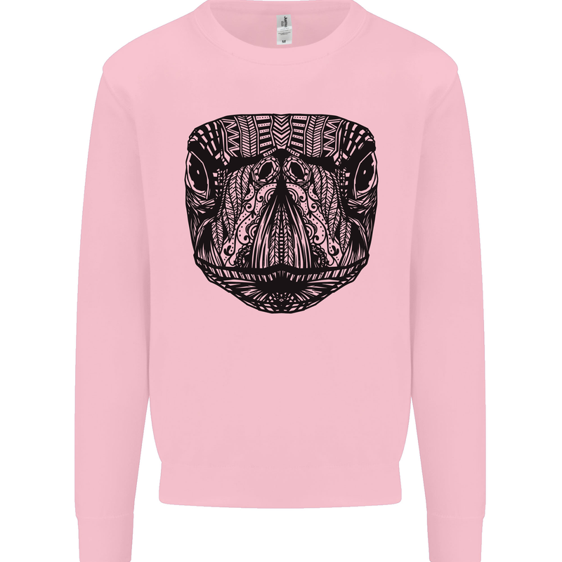 A Mandala Turtle Head Tribal Tortoise Kids Sweatshirt Jumper Light Pink