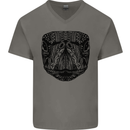A Mandala Turtle Head Tribal Tortoise Mens V-Neck Cotton T-Shirt Charcoal