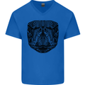 A Mandala Turtle Head Tribal Tortoise Mens V-Neck Cotton T-Shirt Royal Blue