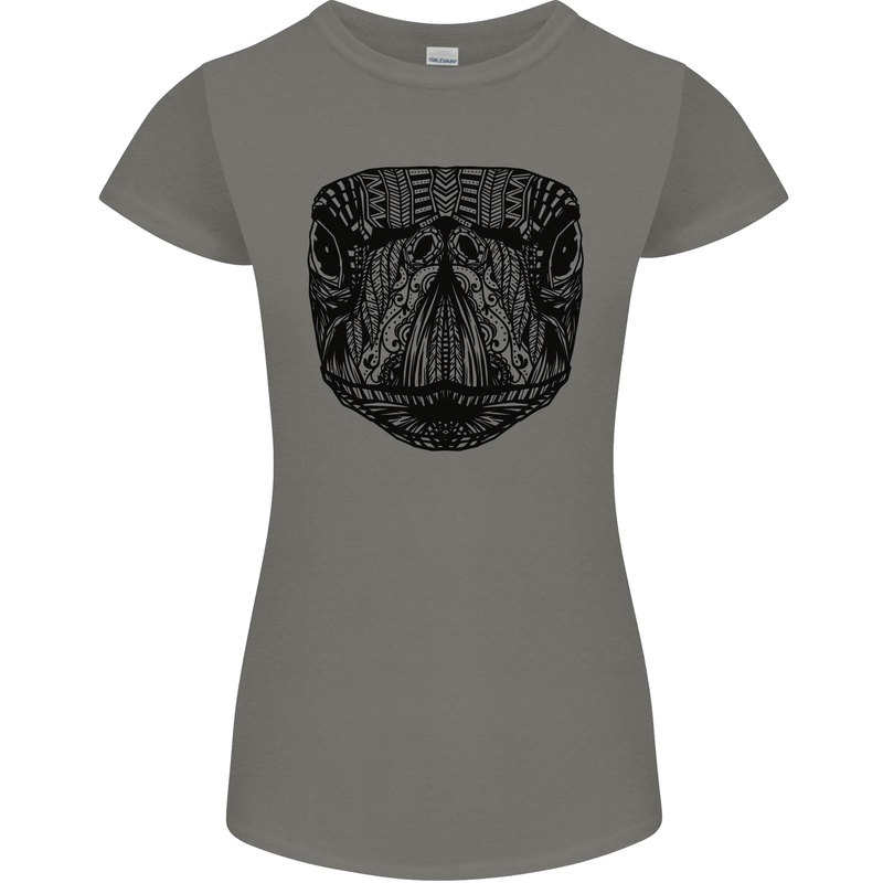 A Mandala Turtle Head Tribal Tortoise Womens Petite Cut T-Shirt Charcoal