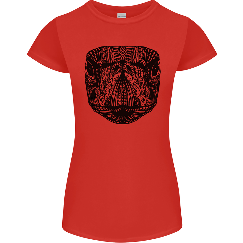 A Mandala Turtle Head Tribal Tortoise Womens Petite Cut T-Shirt Red